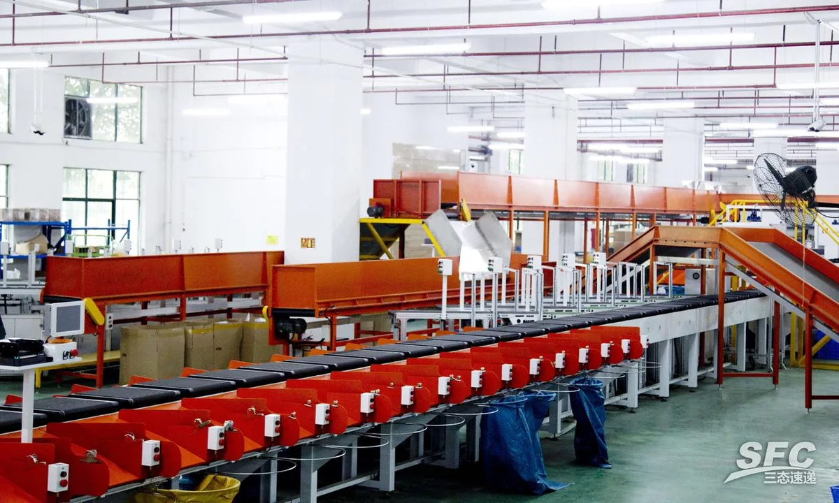 SFC automated parcel sorting line inside the fulfillment center