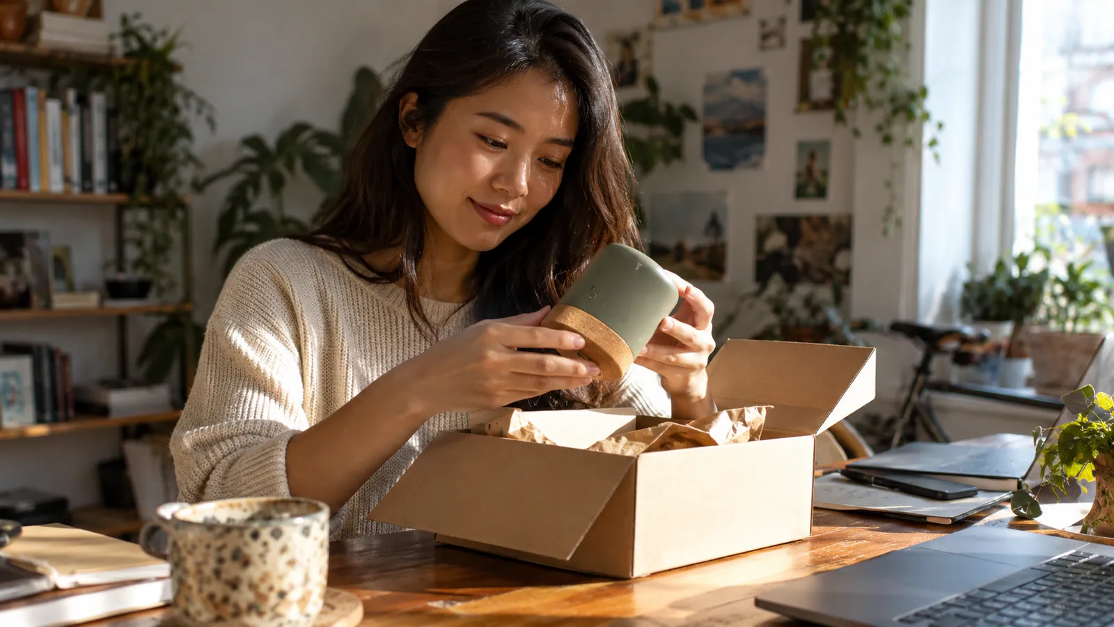 Chinese backer opening and checking a crowdfunding reward product